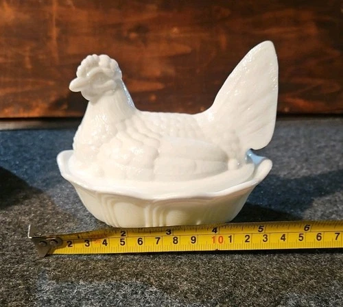 Vintage Fenton Milk Glass Hen On Nest Covered Dish Rustic Farmhouse
