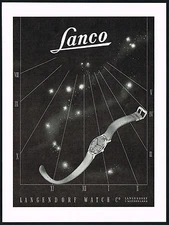 1940s Vintage Langendorf Lanco Watch Astronomy Mid Century Art Print Ad