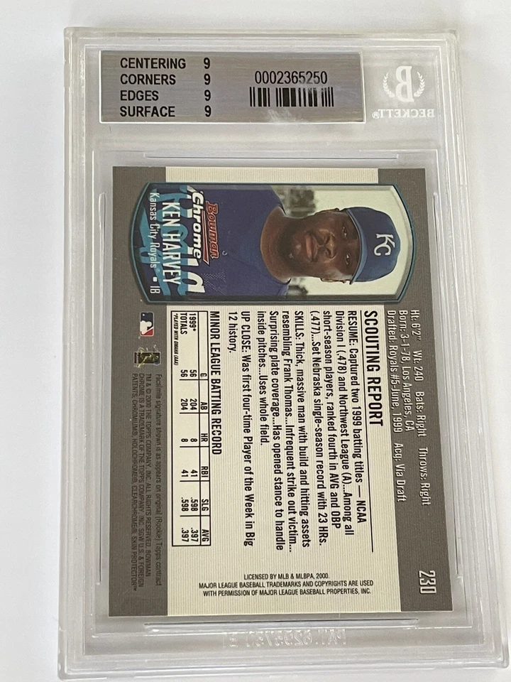 2000 Bowman Chrome #230 Ken Harvey BGS 9 MINT firmado Foto 2 de 2