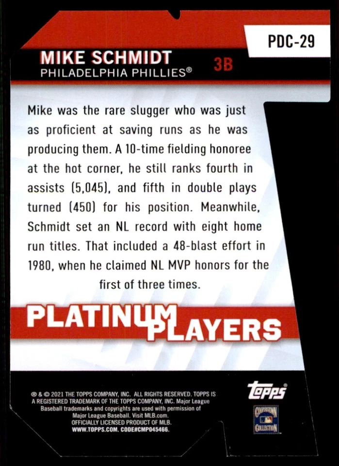 2021 Topps Platinum Players Die Cuts #PDC29 Mike Schmidt - Image 2 of 2