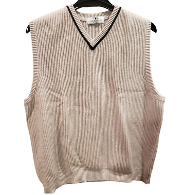 Vintage 90's John Ashford Golf Beige Tan Black Trim Sweater Vest Mens XL  Cotton