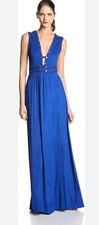BCBG Maxazria Juliette Royal Blue Embellished V-Neck Evening Gown Dress Size S