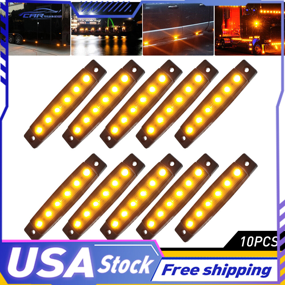 10x Amber LED Clearance 6 Marker Side for Lights RV Car Truck Trailer Pickup 12V