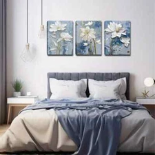 3pcs White Flower Floral Abstract Wall Art Canvas Framed 50x70cm