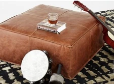 Ottoman Moroccan Pouffe Unstuffed New Brown 30' Leather Genuine Boho Footstool