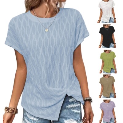 HILLMILL Women's Summer Tops - Short Sleeve Crew Neck Side Split Tunic, Casual Loose Fit Blouse - View #9