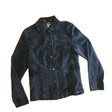 Denim Jean Jacket FDJ French Dressing Black Women's Size XS-TP Leather Collar