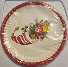 Vintage Lot 5 Christmas 9" Paper Plates Shiny Brite Ornaments Holly Cornucopia