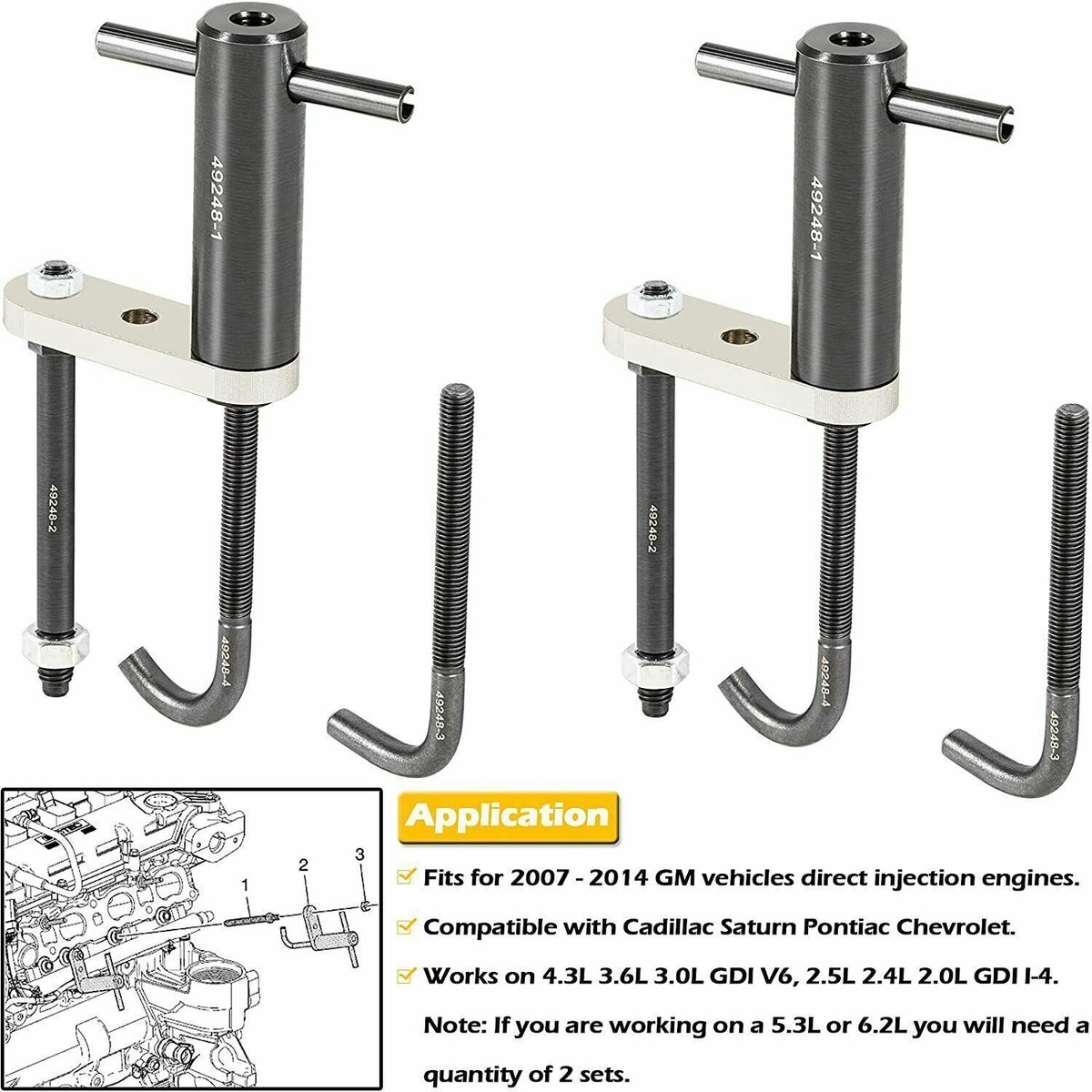 EN-49248 Fuel Injector Rail Removal Tool - Compatible With OTC 6706 For 2007-2014 GM Direct Injection V6 & 4-Cylinder Engines