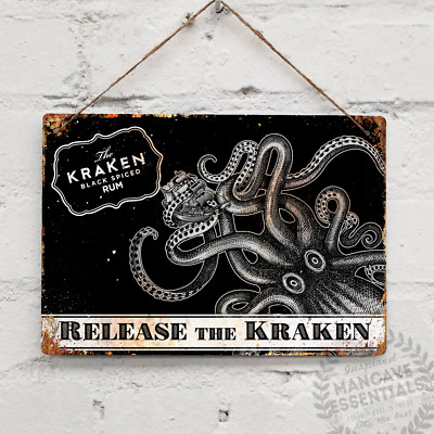RELEASE THE KRAKEN RUM Landschaft Metall Wandschild Retro Pub Bar Mancave Tattoo
