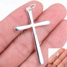 Men&Women's 925 Sterling Silver Tarnish-Fr​ee Smooth Holy Cross Pendant+Necklace