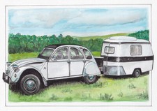 Postkarte 2CV mit Eriba Puck