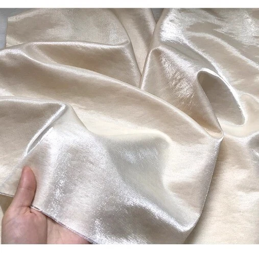 OFF WHITE Tessuto Metallizzato Scintillante Broccato di Seta per Abiti da Sera