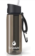 SurviMate Ultra-Filtration Filtered Water Bottle Black With Built In Compass