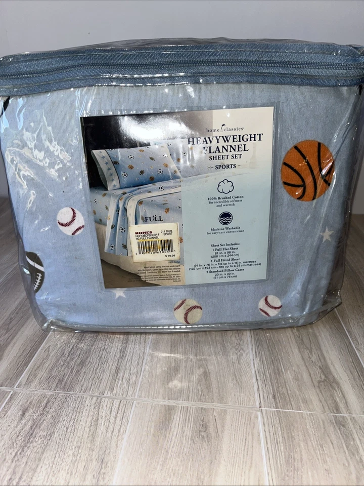 Juego de sábanas deportivas Home Classics franela de algodón azul peso pesado completo Foto 3 de 4