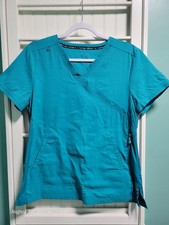 KOI LITE SIZE M SLIM FIT Turquoise V-NECK-STRETCH PANELS WOMEN'S SCRUB TOP