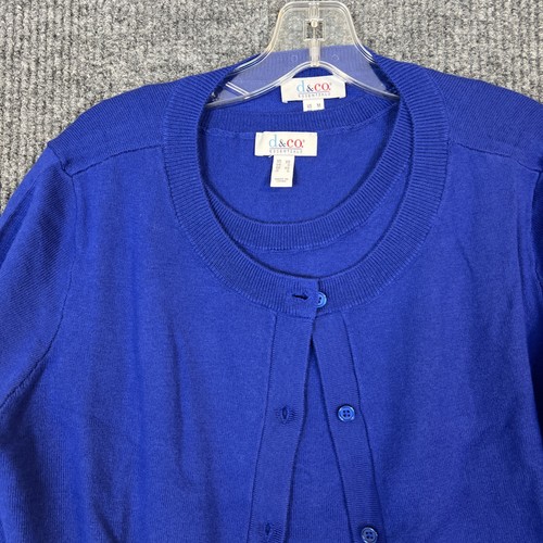 Denim & Co. Essentials Cardigan/Tank Sweater Twin Set Blue Sz XS/Medium Preppy - Picture 3 of 12