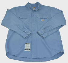 Carhartt FR FRS160 Mens Shirt Size M Blue Flame Resistant Work Long Sleeve-Flaws