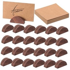 24 Pcs Wooden Table Number Stands Wedding Table Name Holder Semicircular Brown
