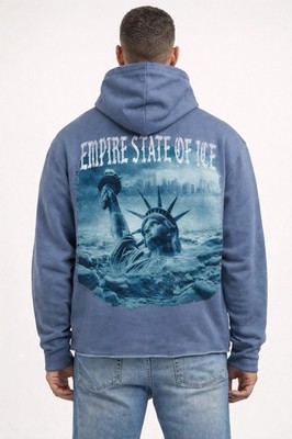 Verselli Empire State Of Ice Raw Hemmed Baby Blue Rhinestone Hoodie- Size XL