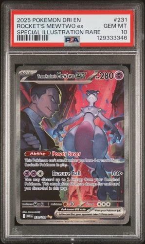 2025 POKEMON DESTINED RIVALS SPECIAL ILLUSTRATION TEAM ROCKET'S MEWTWO EX PSA 10
