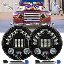 Pair 7 inch Round LED Hi/Lo Beam Headlights Chrome For Ford F100 F150 F250 Truck
