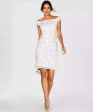 Adrianna Papell Women's Off-The-Shoulder Beaded Sheath Dress Ivory Size 10 199