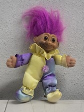 Vintage 1990s Russ Berrie Jester Clown Troll Doll W/Purple Hair