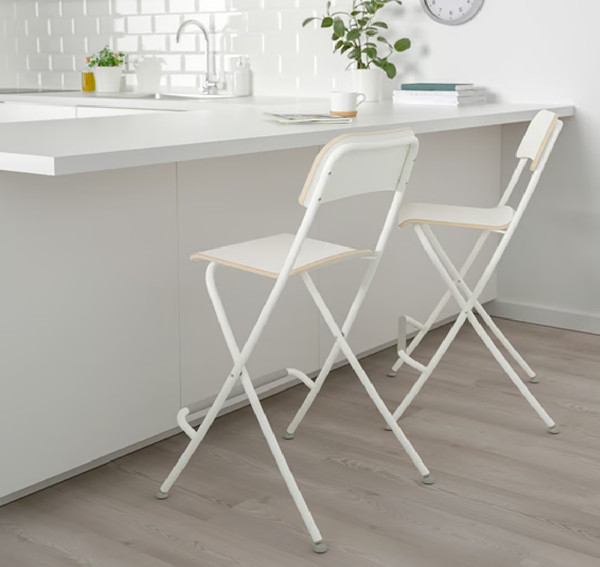 Juego de 2 taburetes de bar plegables con respaldo blanco altura mostrador 63 cm sillas de cocina