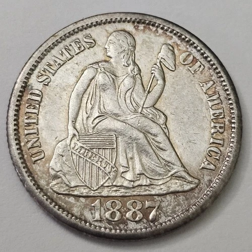 1887 S San Francisco 10c Cents Seated Liberty Dime AU-MS+ DAMAGE! READ!