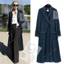 $12K CHANEL 12A Emerald Green Metallic Long Tweed Coat Karl Lagerfeld 34 36