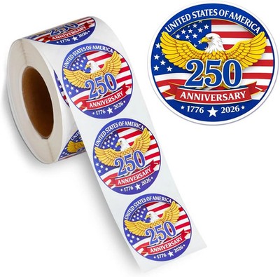 500 PCS 1.89'' Patriotic 250th Independence Anniversary Stickers Roll Round Ameri
