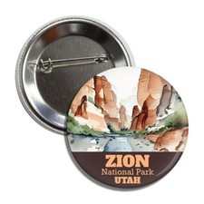 Zion National Park Utah Souvenir Collectible Button Pin, 2.25" Made in USA Badge