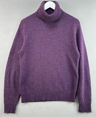 Donegal Sweater Large Wool Purple Turtleneck Flecked Knit Pullover Cozy Top