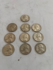 1964 Washington Quarters Lot of 10 -9 D & 1 Blank mark 90% silver Set 3