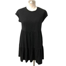 Gap Tiered Babydoll Dress Womens Small Black Cotton Modal Cap Sleeve Mini 801856