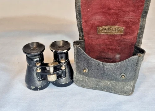vintage very small binoculars by Barkers kensington london in leather case