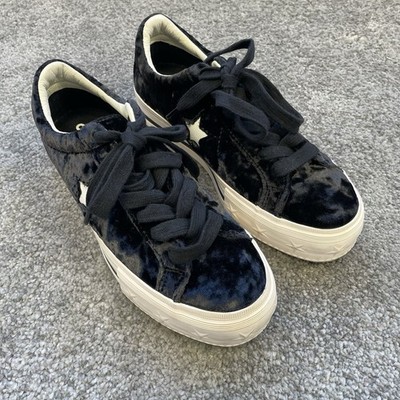 Converse One Star Sneaker schwarz Velour UK 3,5 Low Top Samt Plateau Damen