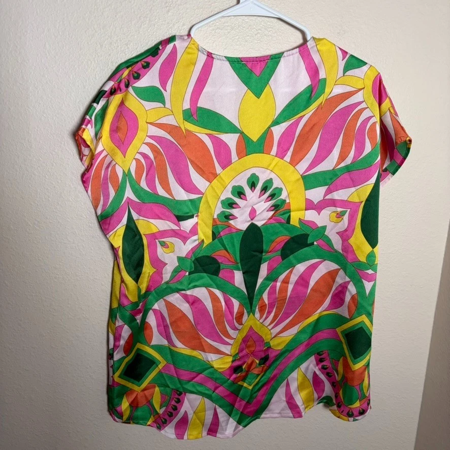 Blusa Jodiful Para Mujer Pequeña Estampada Cuello en V Manga Corta Colorida Top Camisa Foto 4 de 4