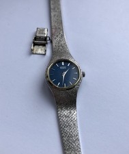 1970s Vintage Ladies Seiko Silver Tone Wristwatch Blue Face,Needs Back & Battery