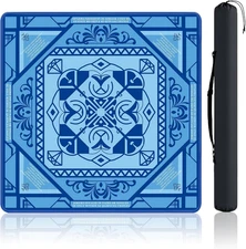 Mahjong Table Mat with Rules 31.5" x 31.5" Neoprene Rubber Square Blue Gaming Ma