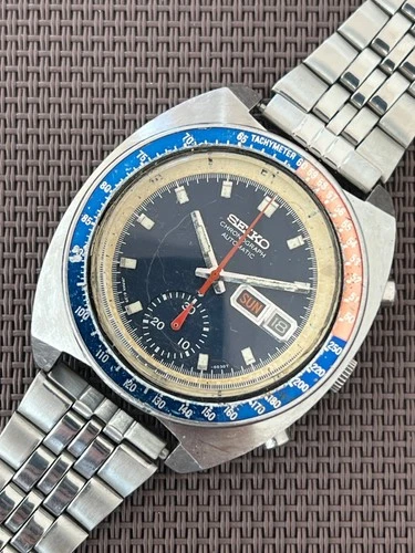 SEIKO 6139-6002 Chronograph  Automatic POGUE Watch Men's Blue Dial Vintage