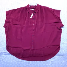 Madewell NWT Women's Shirt Central Drapey Dark Cabernet Red Button Up Preppy 2X