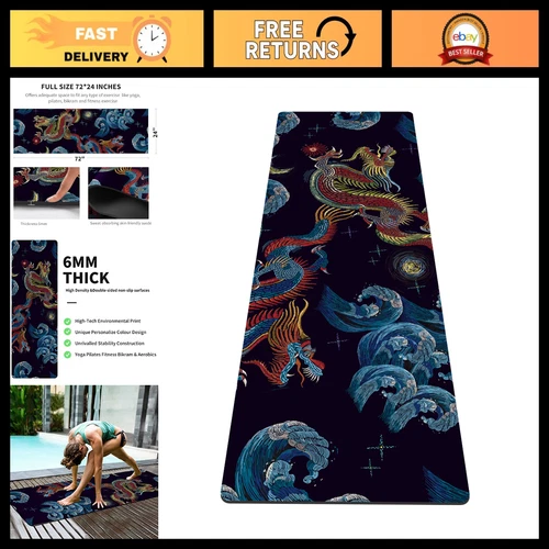 Extra Thick Non-Slip Yoga Mat 72"x24" - TPE Fitness Exercise Mat with Carry Bag, deal from eBay