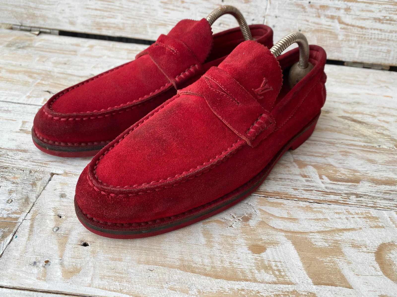 LOUIS VUITTON TRAINER Mocassini Louis Vuitton scamosciati rossi casaual penny uk5 US6