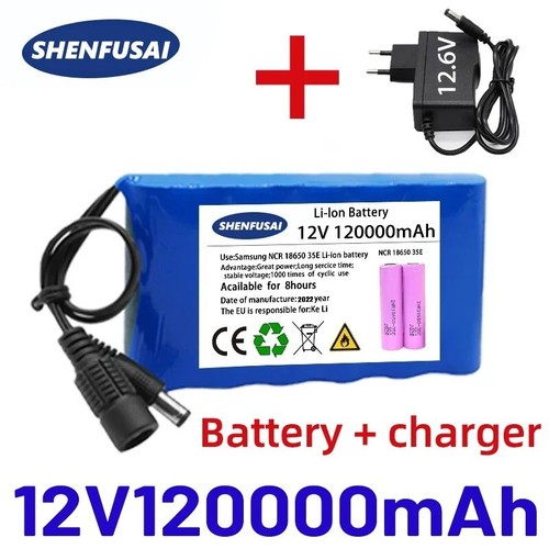 12V 120000mAh Lithium-Ionen Akku + Ladegerät | Tragbar & Leistungsstark | 12,6V