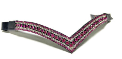 Neu Glitzer Kurve Form Stirnband ideal für Dressur Show Trense V-FORM PINK 