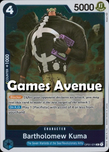 One Piece Card Game: OP01-074 Bartholomew Kuma (Blue/Blue) Rare/R!