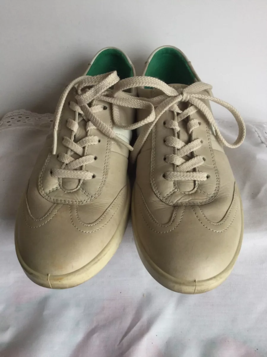 Ecco Womens Leather Tennis Shoes Coloe Beige Size 8 39 Lace Up
