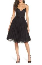 Mac Duggal 40920R Lace beaded Fit Flare Dress SZ 4  Black